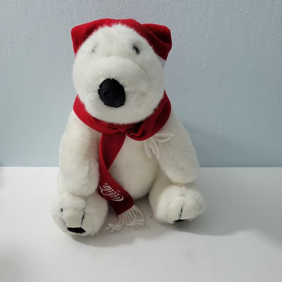 Coca Cola 1995 White Classic 13" Polar Bear Stuff Plush/Red Scarf& Hat 5623-2PL4 - Picture 3 of 7